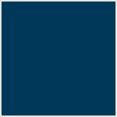 00385A Hex Color Image (BLUE, MIDNIGHT BLUE, PRUSSIAN BLUE)