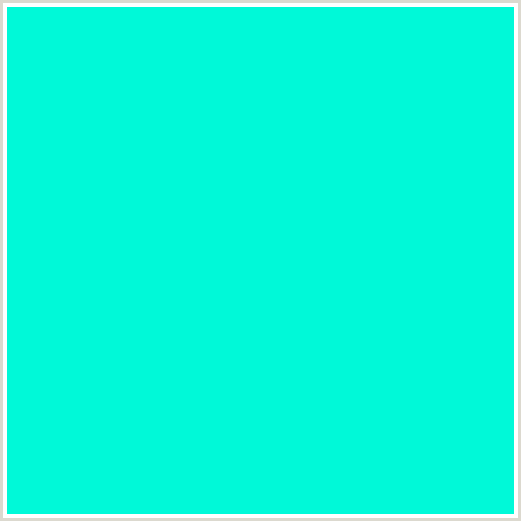 00F9D8 Hex Color Image (BLUE GREEN, BRIGHT TURQUOISE)