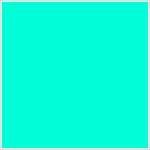 00FFD8 Hex Color Image (BLUE GREEN, BRIGHT TURQUOISE)